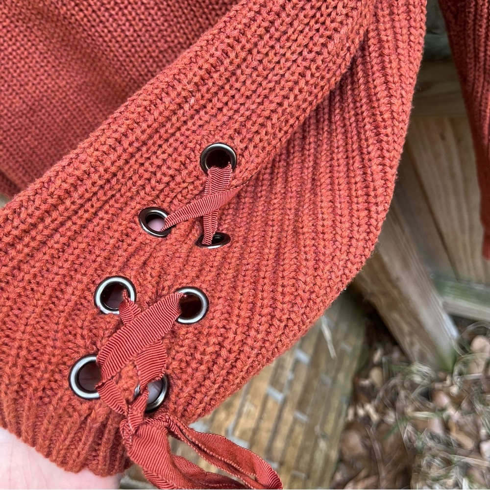 Sundance Burnt Orange Side-tie Pullover Sweater 100% Cotton - Picture 3 of 5